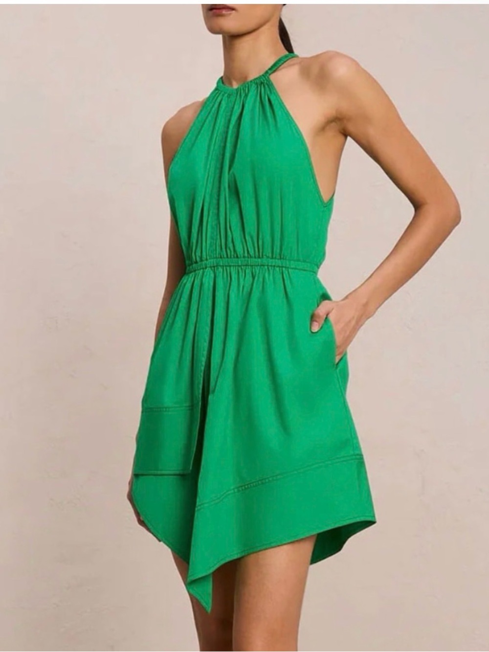 A.L.C Olympia Cotton Halter Asymmetrical Hankerchief Hem Dress Size 10